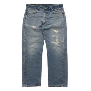VTG 90's Levi's 501 USA Distressed Light Blue Denim Jeans 34x28